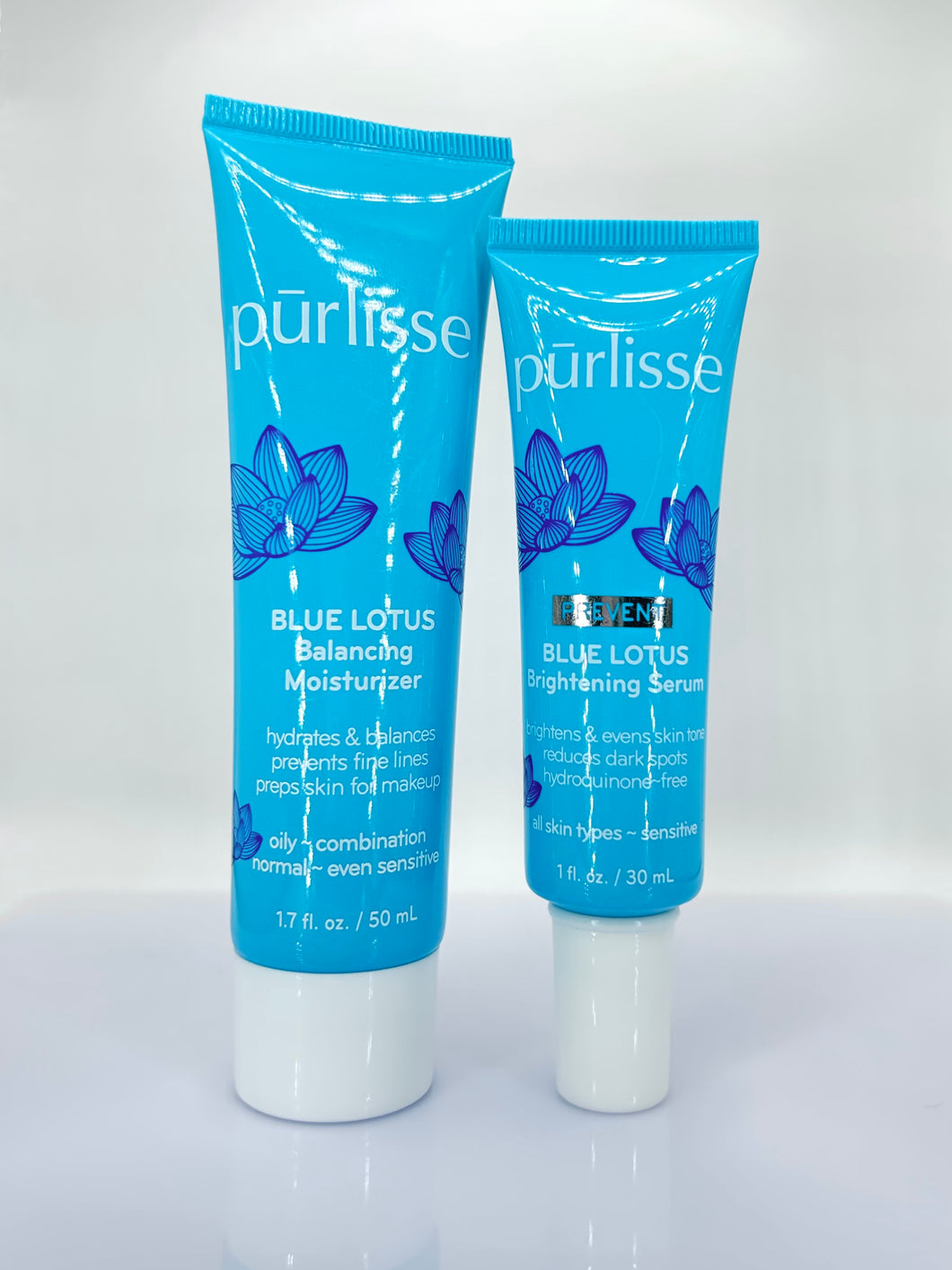 Purlisse Blue Lotus Balancing Moisturizer & Brightening Serum  - Full Size - SEALED, no box